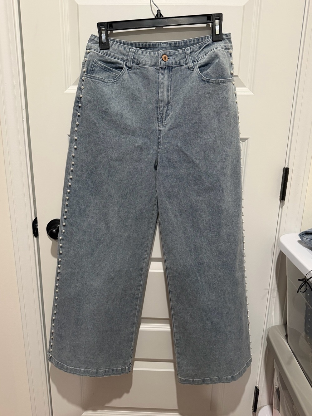 entro Light Blue Wide Leg Jeans with Pearl Side Trim